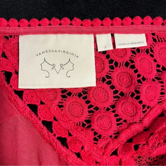 Vanessa Virginia Red Embellished Blouse with Short Sleeves Size XS - Picture 5 of 6
